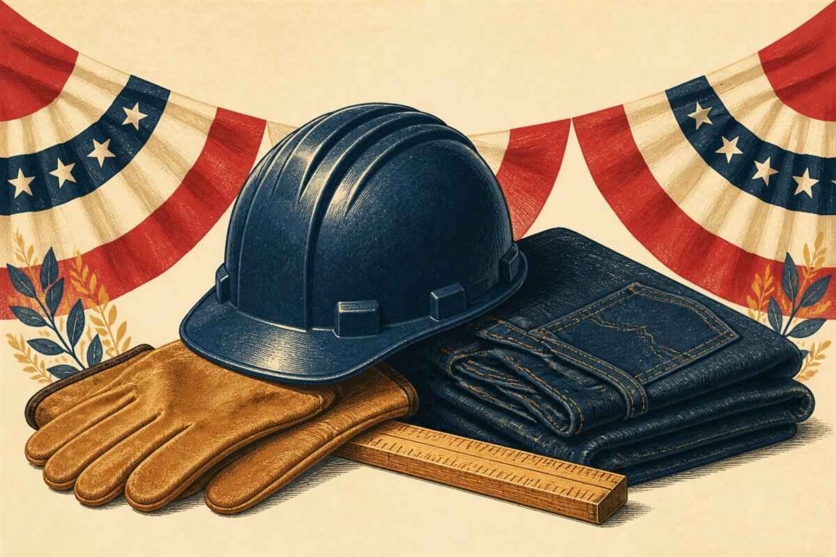 Labor Day celebration with workwear, gloves, and tools